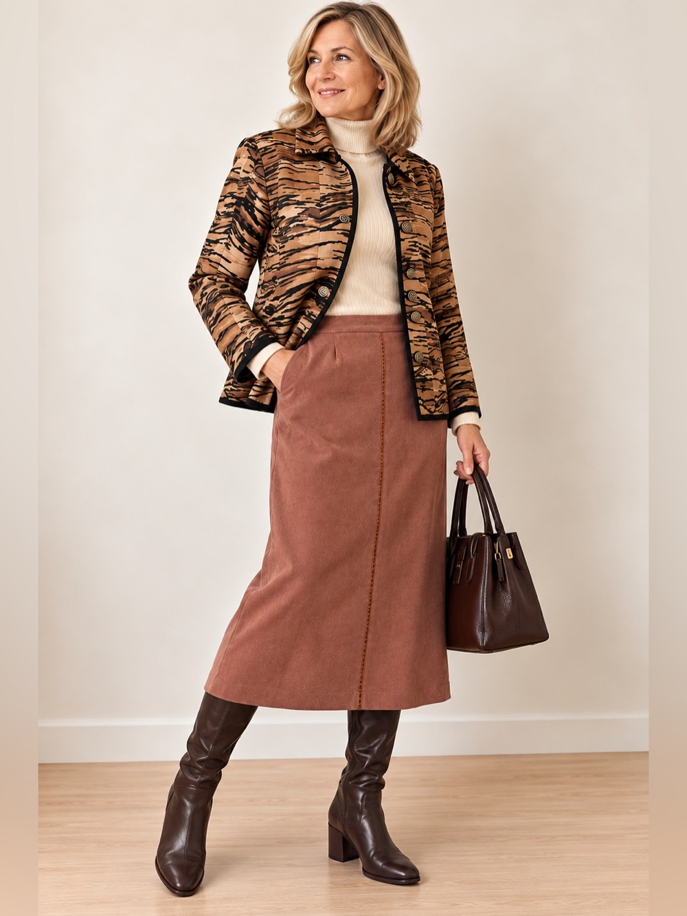 Vanity Fair Petite 14P Dusty Rose Faux Suede Midi Skirt